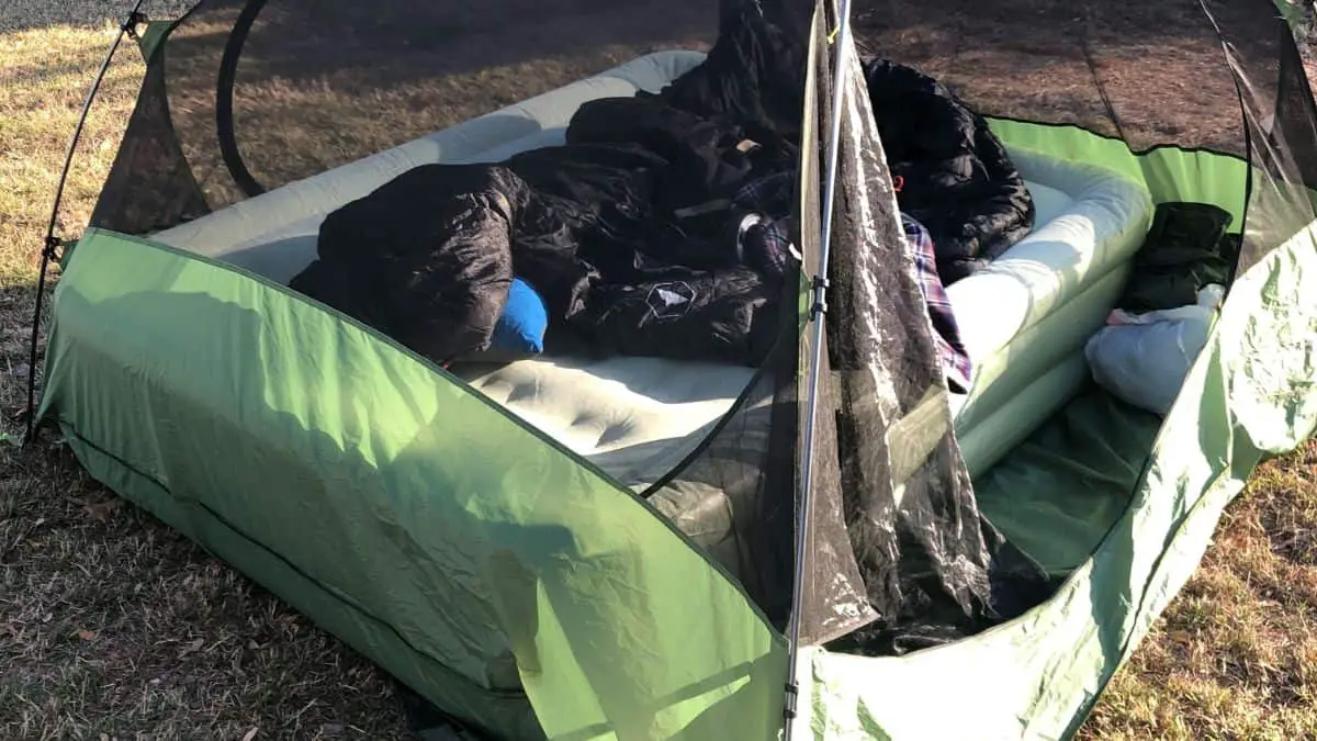 Air mattress in a tent