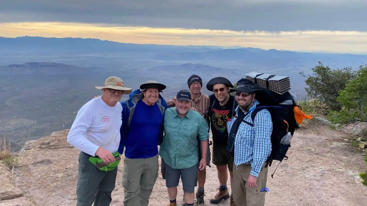 group of friends on a beginning backpacking trip in Big Bend National Park