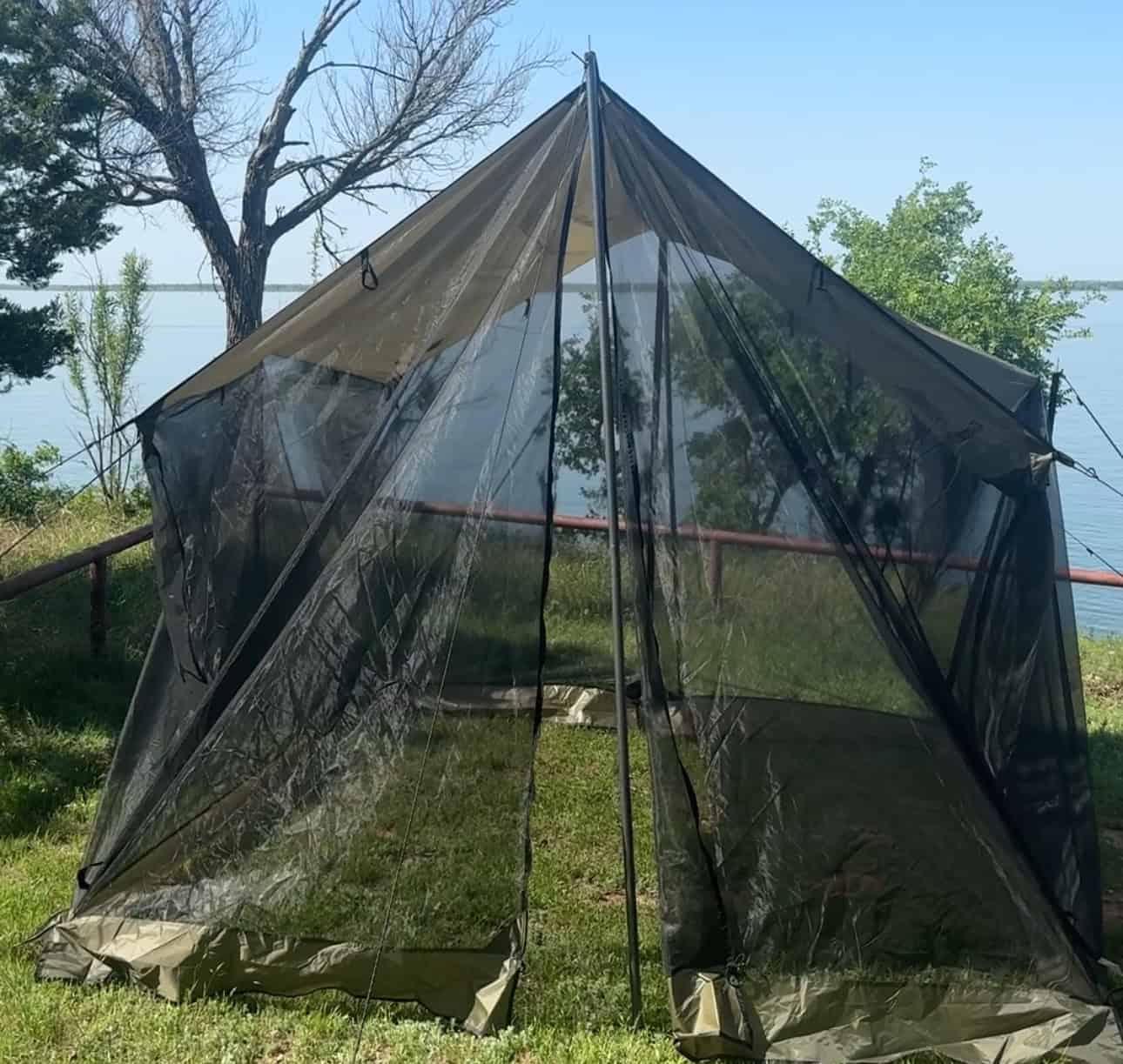 A simple screened tarp shelter for camping
