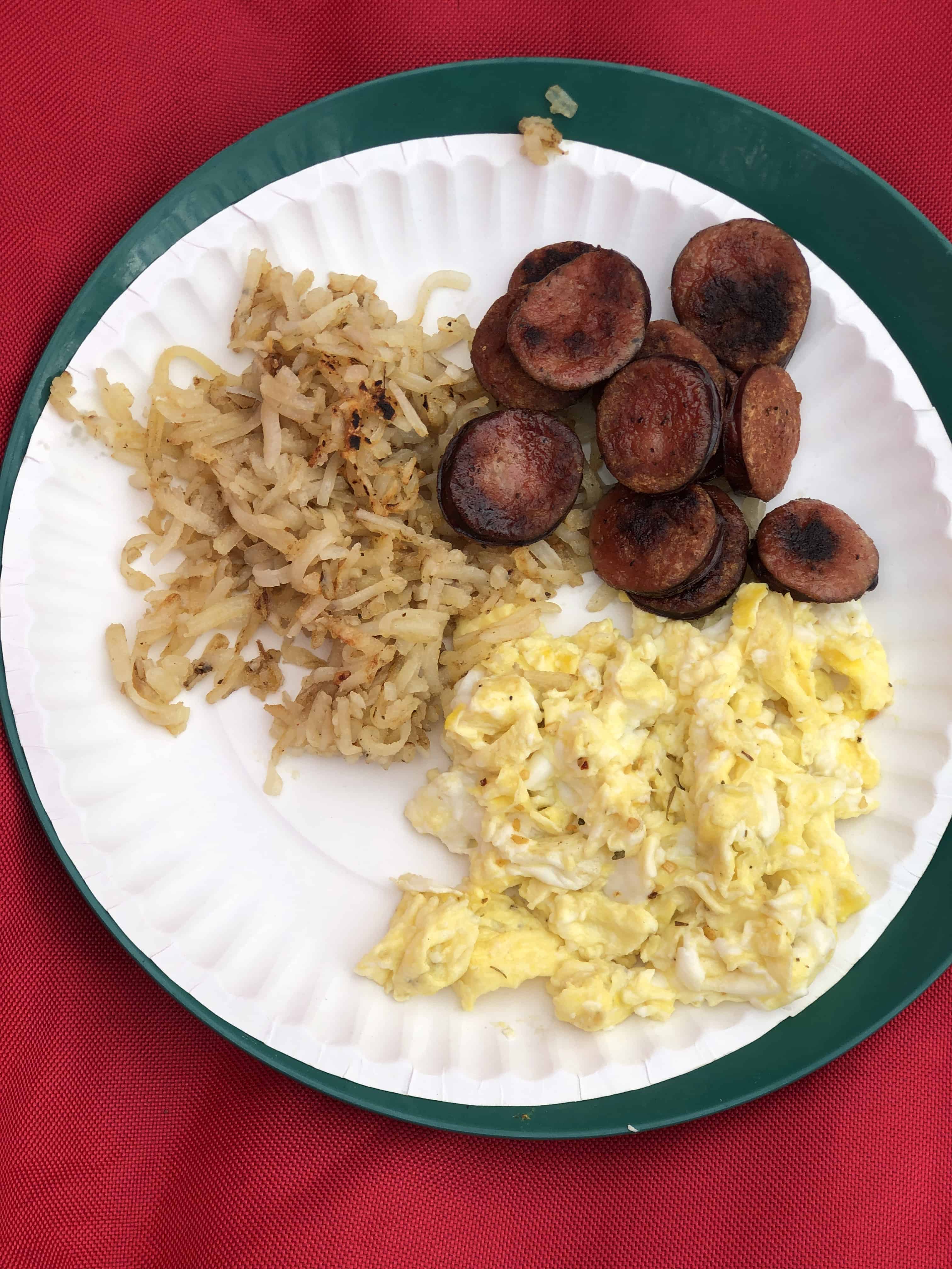 Photograph of a camping meal on a paper plate