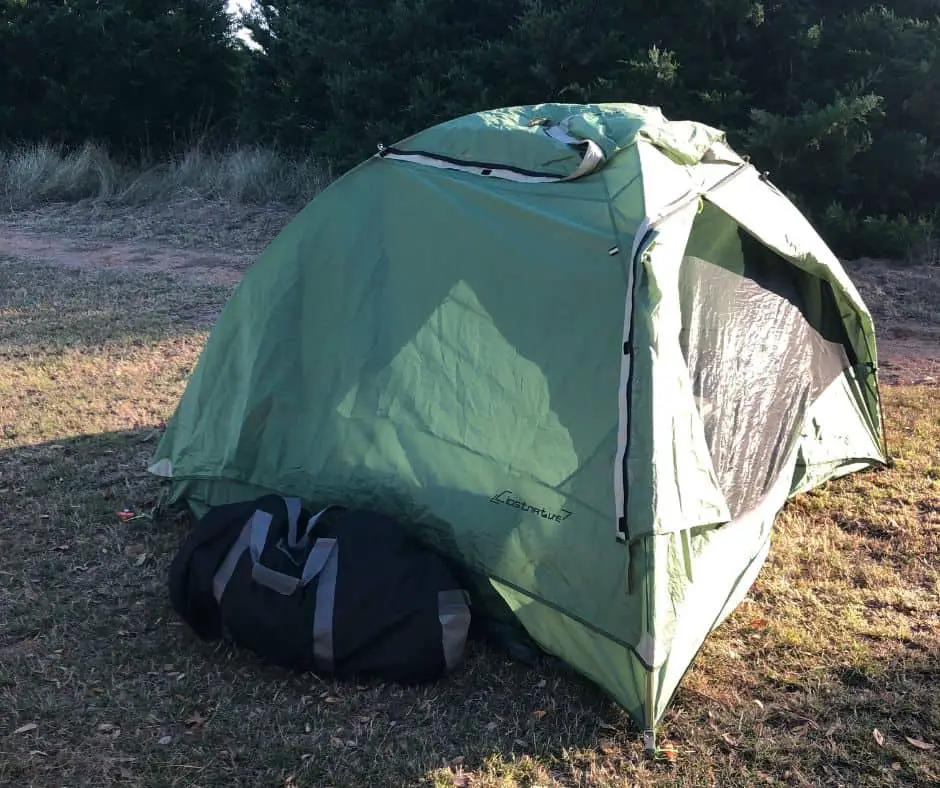 a dome tent at a campsite