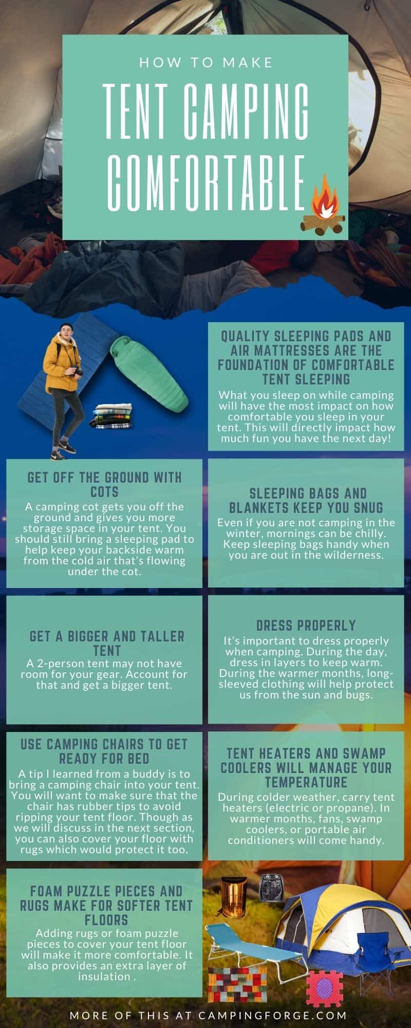 Infographic on how to make tent camping comfortable