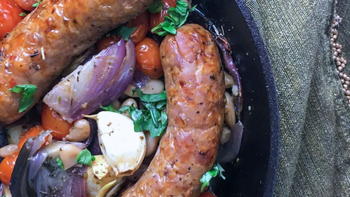 105 camping recipes Roasted Italian Sausages with Tomatoes and White Beans