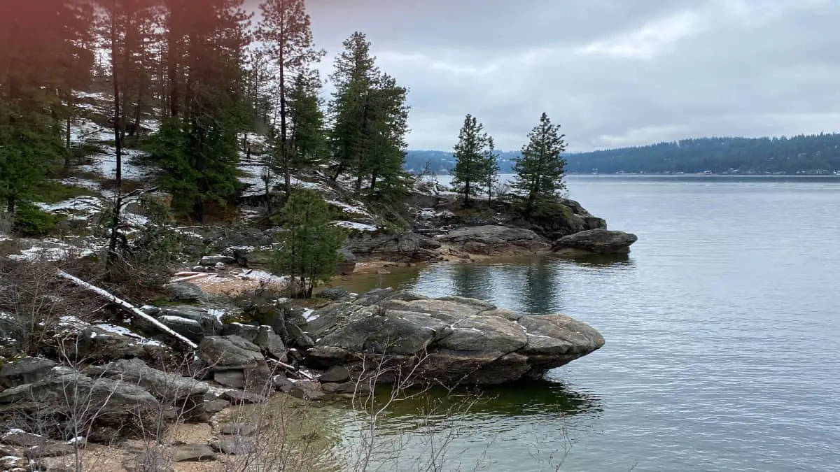 Northern California lake with rain coming