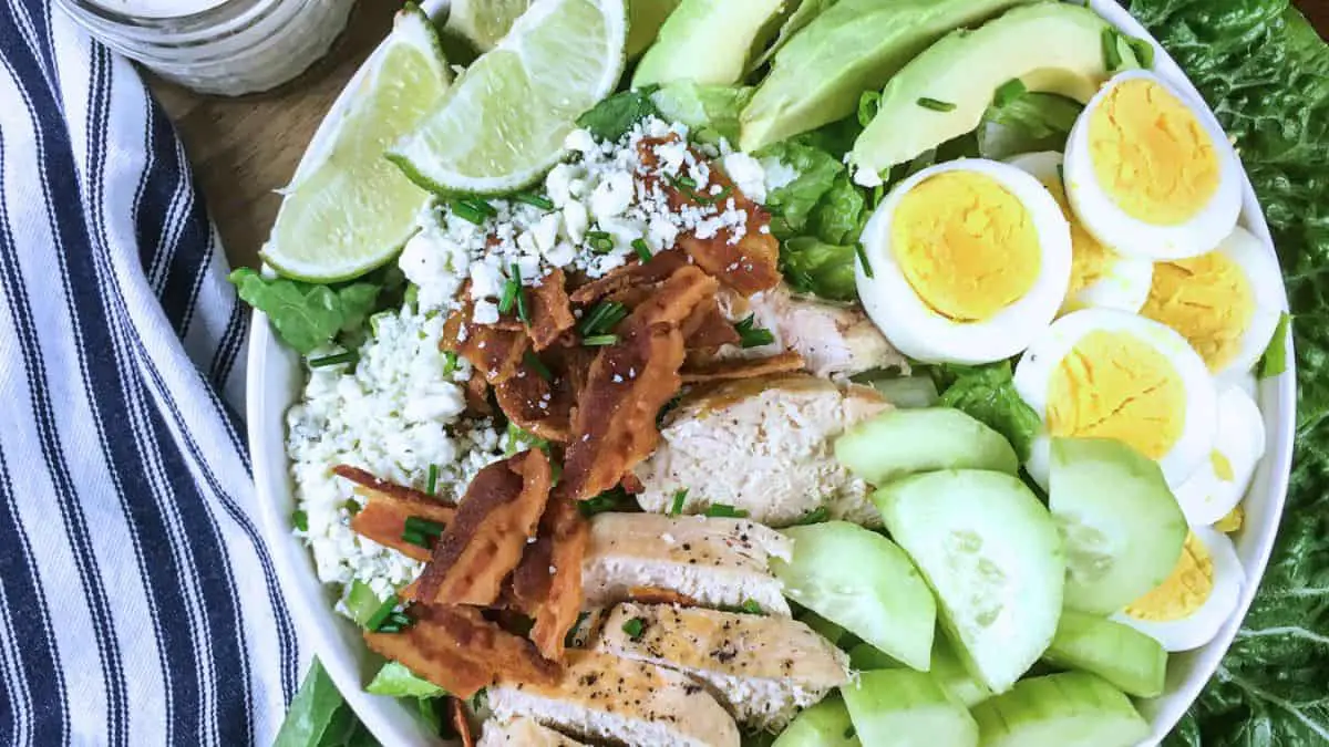 105 camping recipes camping KKeto Cobb Salad with Romaine, Crispy Bacon, Avocado, and Homemade Ranch Dressing