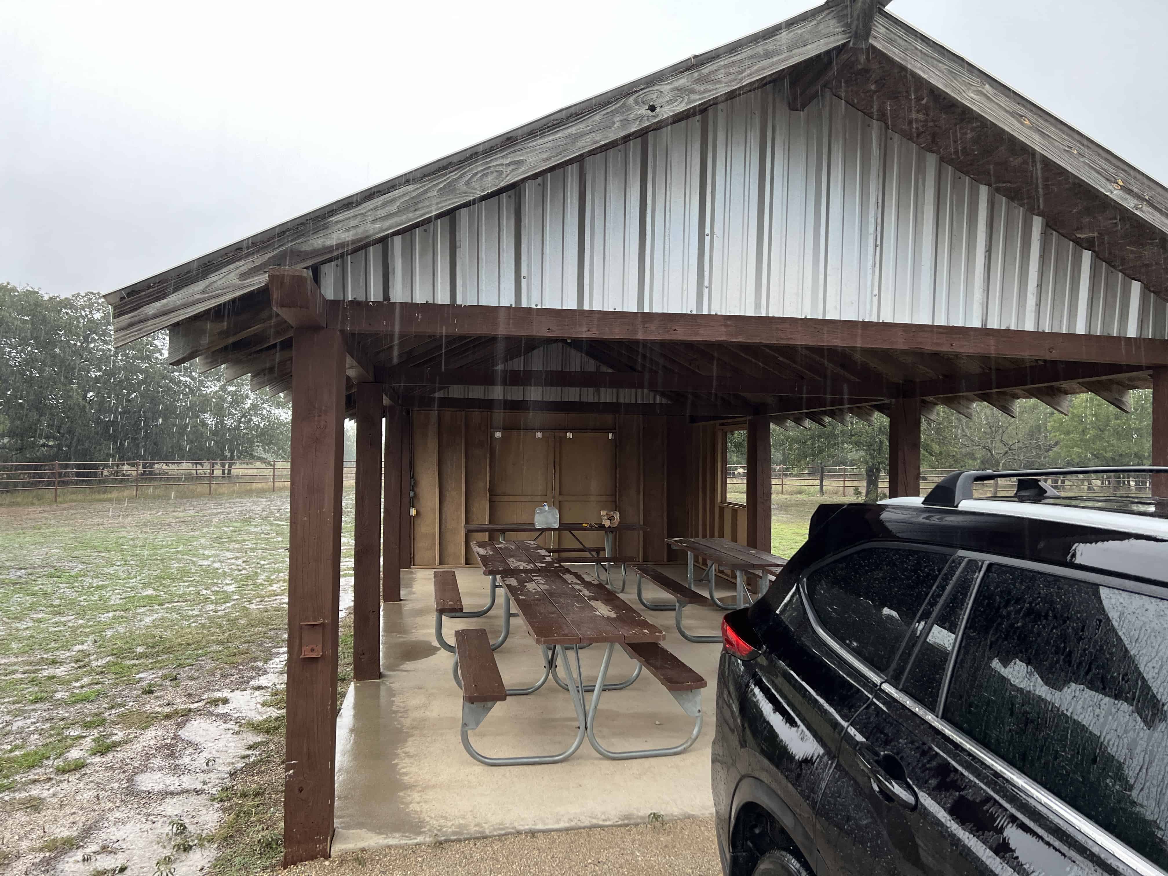 Photograph of a group pavillion at a campsite 