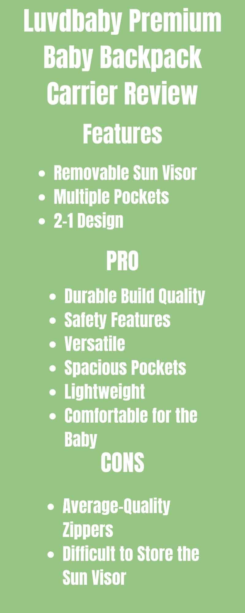 An infographic Review Of Luvdbaby Premium Baby Backpack Carrier