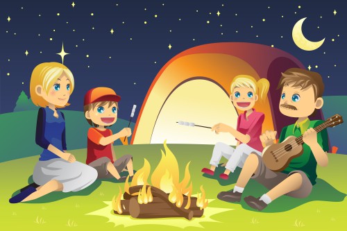 A cartoon illustration of car camping trip.