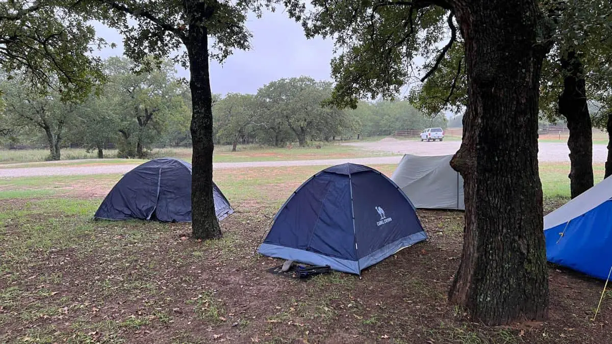photograph of tents at a primitive campsite