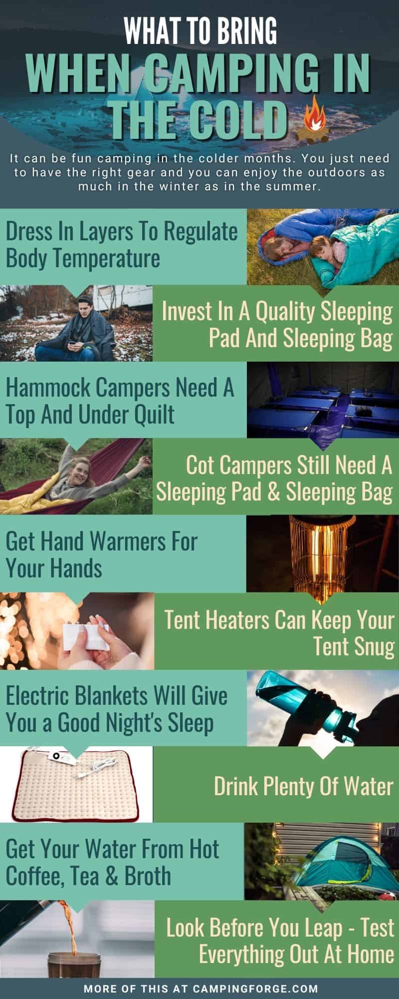 Infographic on how to camp in the cold